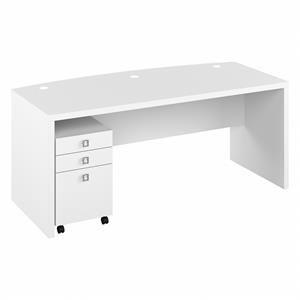 Echo 72W Bow Front Desk with Drawers in Pure White - Engineered Wood