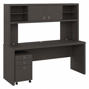 echo 72w computer desk with hutch & drawers in charcoal maple - engineered wood