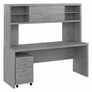 echo 72w computer desk with hutch & drawers in modern gray - engineered wood