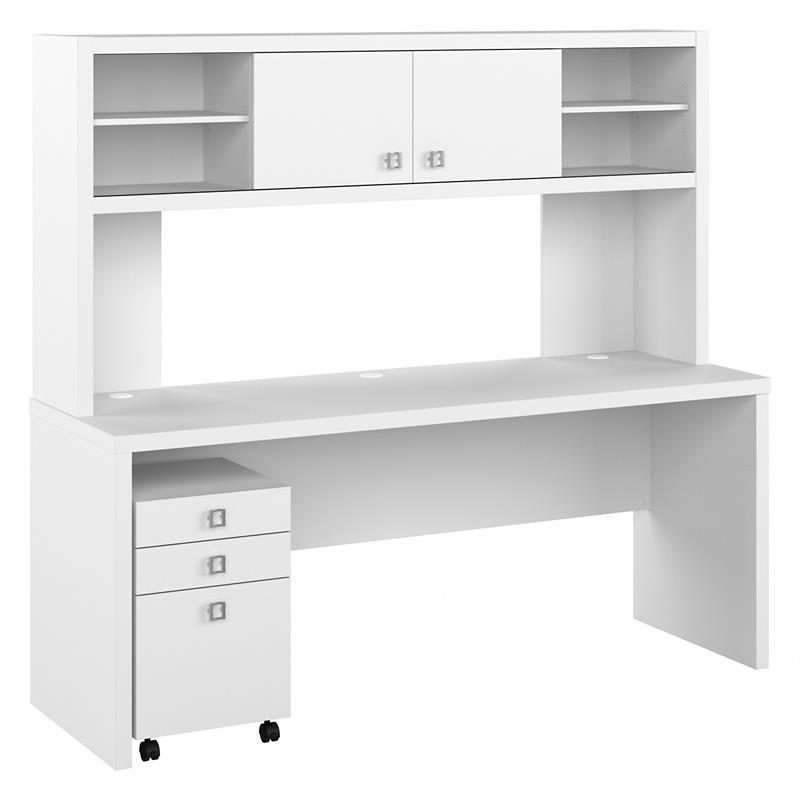 Echo 72W Computer Desk with Hutch & Drawers in Pure White - Engineered ...