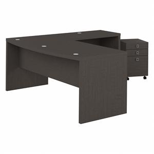 Echo 72W Bow Front L Desk with Drawers in Charcoal Maple - Engineered Wood
