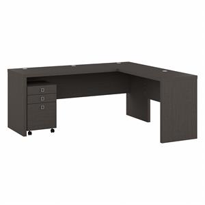 echo 72w l shaped computer desk with drawers in charcoal maple - engineered wood