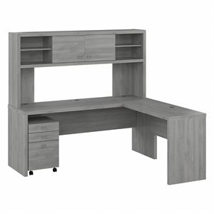 echo 72w l shaped desk with hutch & drawers in modern gray - engineered wood