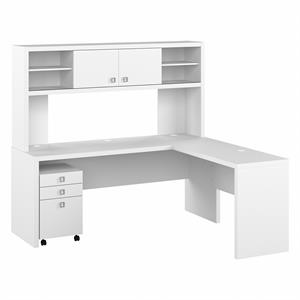 echo 72w l shaped desk with hutch & drawers in pure white - engineered wood