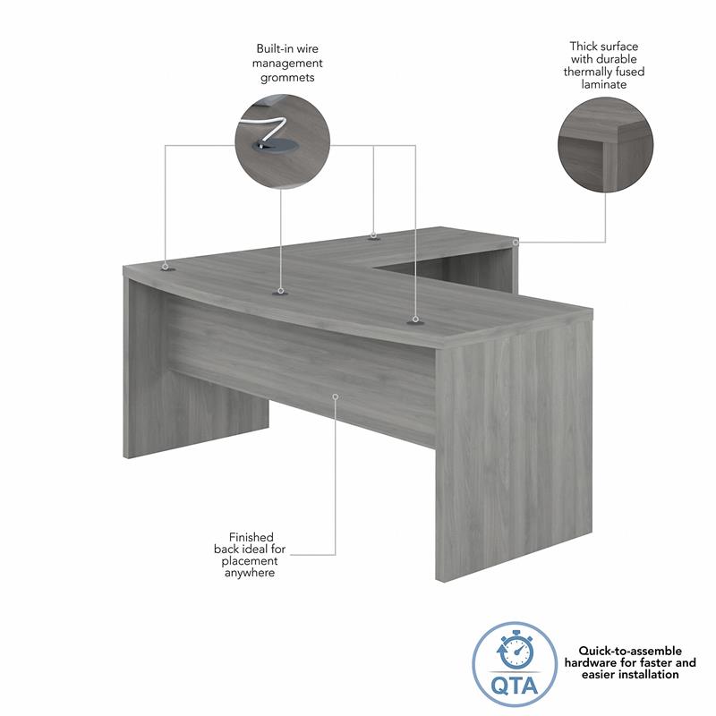 Echo 72W Bow Front L Shaped Desk in Modern Gray - Engineered Wood ...