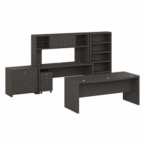 Echo 72W Bow Front Desk Set with Storage in Charcoal Maple - Engineered Wood