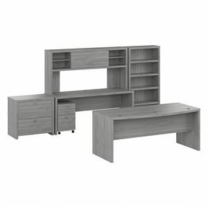 Echo 72W Bow Front Desk Set with Storage in Modern Gray - Engineered Wood