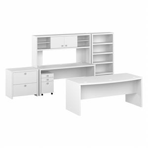 Echo 72W Bow Front Desk Set with Storage in Pure White - Engineered Wood