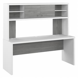 echo 72w computer desk with hutch in white and gray - engineered wood