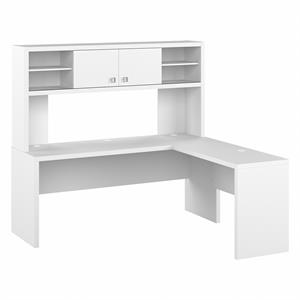 Echo 72W L Shaped Computer Desk with Hutch in Pure White - Engineered Wood