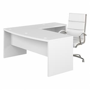 Echo 72W Bow Front L Desk and Chair Set in Pure White - Engineered Wood