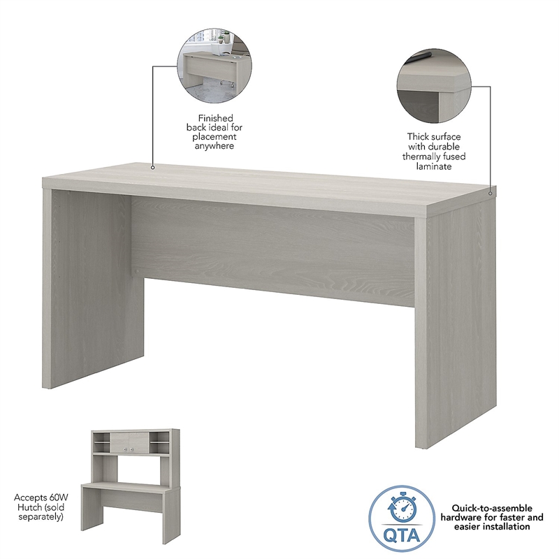 Echo Desk Set with Hutch and Mobile File in Gray Sand Engineered Wood
