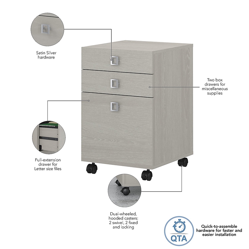 Echo Desk Set with Hutch and Mobile File in Gray Sand Engineered Wood Cymax Business