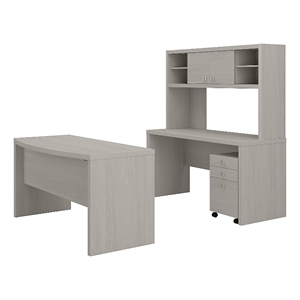 Echo Desk Set with Hutch and Mobile File Cabinet in Gray Sand - Engineered Wood