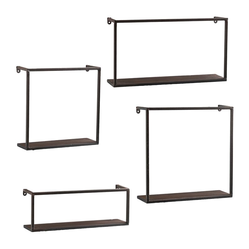 Holly & Martin Zyther Metal Wall Shelf in Antique Black (Set of 4)