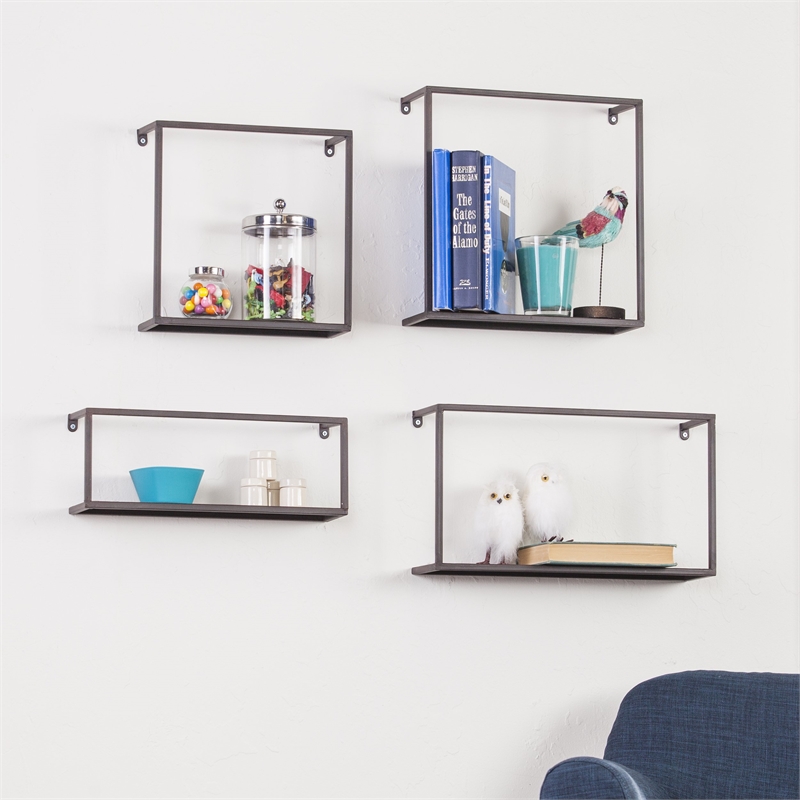 Holly & Martin Zyther Metal Wall Shelf in Antique Black (Set of 4)