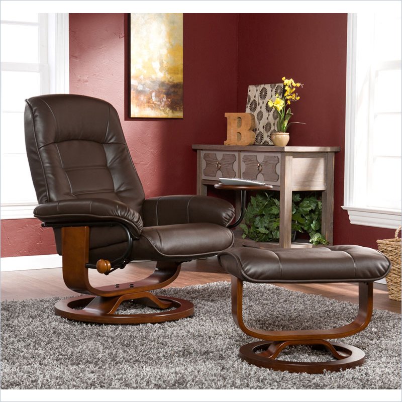 Bonded Leather Recliner and Ottoman Coffee Brown UP1373RC