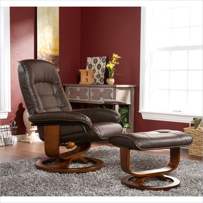 Bonded Leather Recliner and Ottoman Coffee Brown UP1373RC