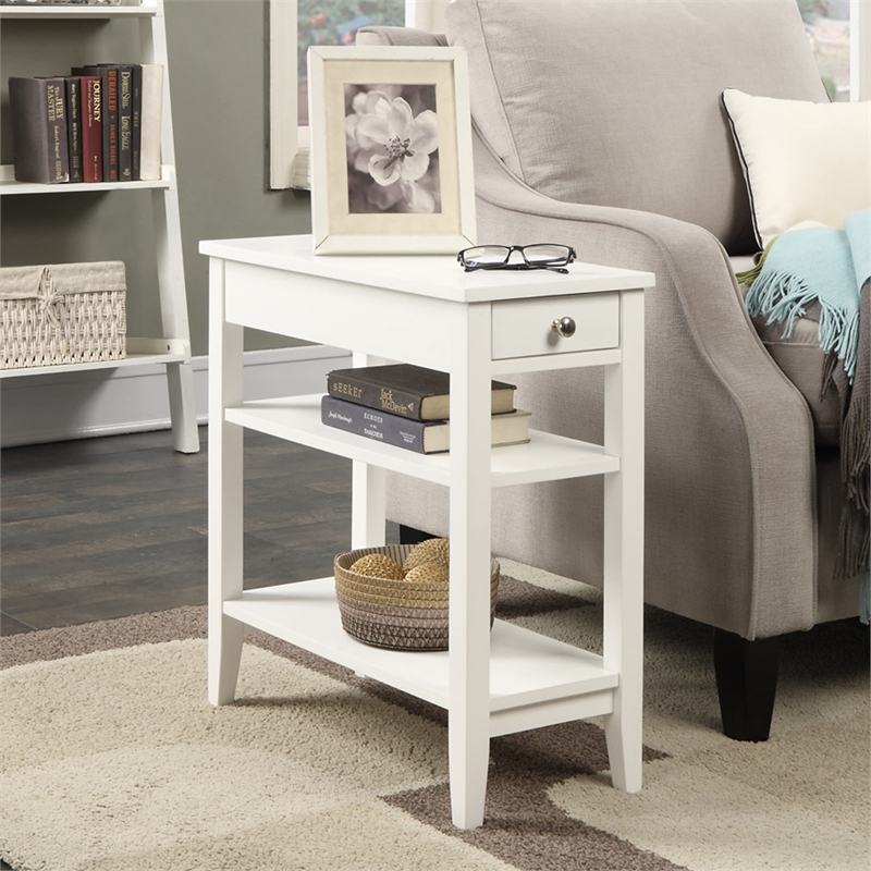 Convenience Concepts American Heritage Three Tier End Table in White Wood Finish