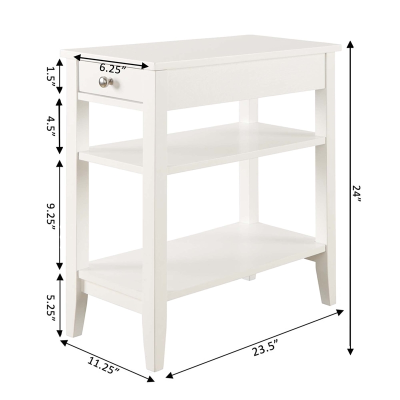 Convenience Concepts American Heritage Three Tier End Table in White Wood Finish