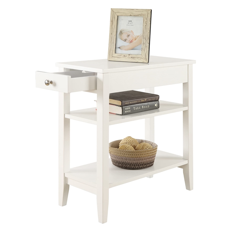 Convenience Concepts American Heritage Three Tier End Table in White Wood Finish