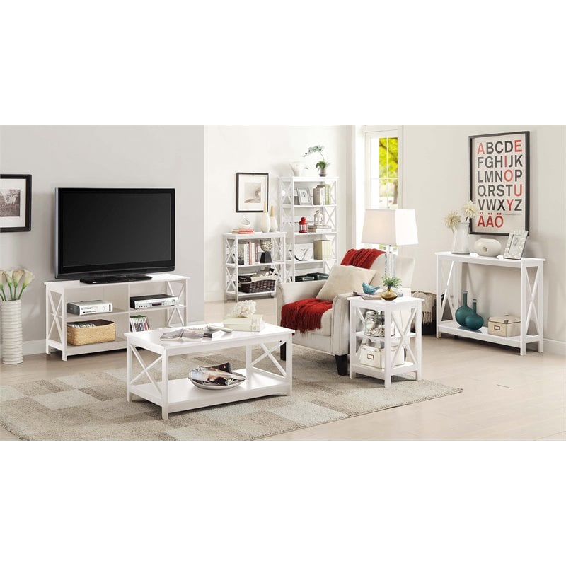 Convenience Concepts Oxford Coffee Table with Shelf in White Wood Finish