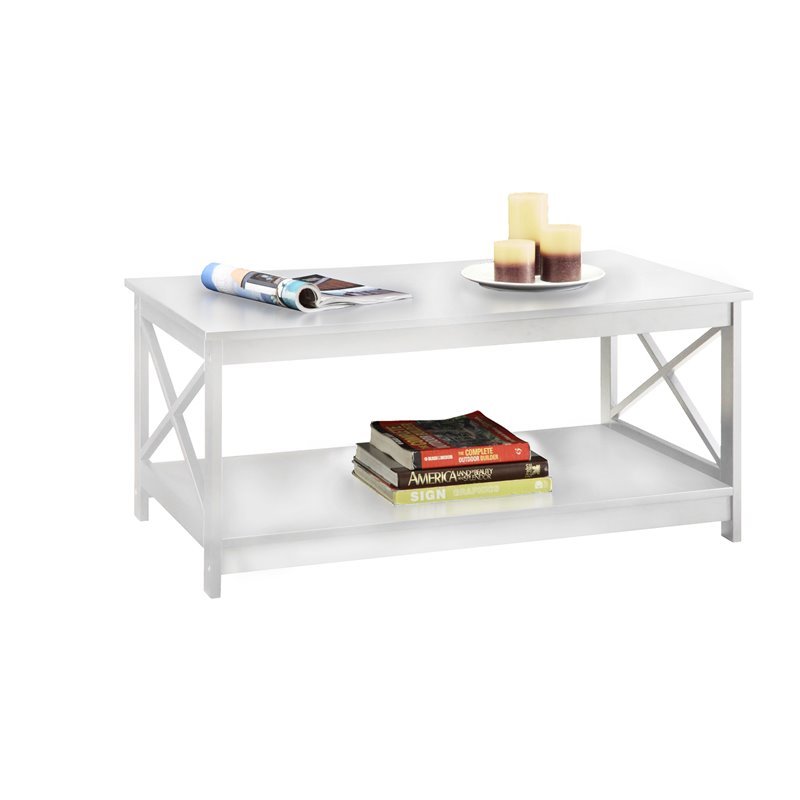 Convenience Concepts Oxford Coffee Table with Shelf in White Wood Finish