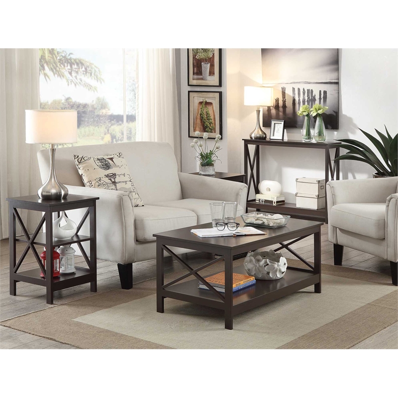 Convenience Concepts Oxford Coffee Table with Shelf in Espresso Wood Finish