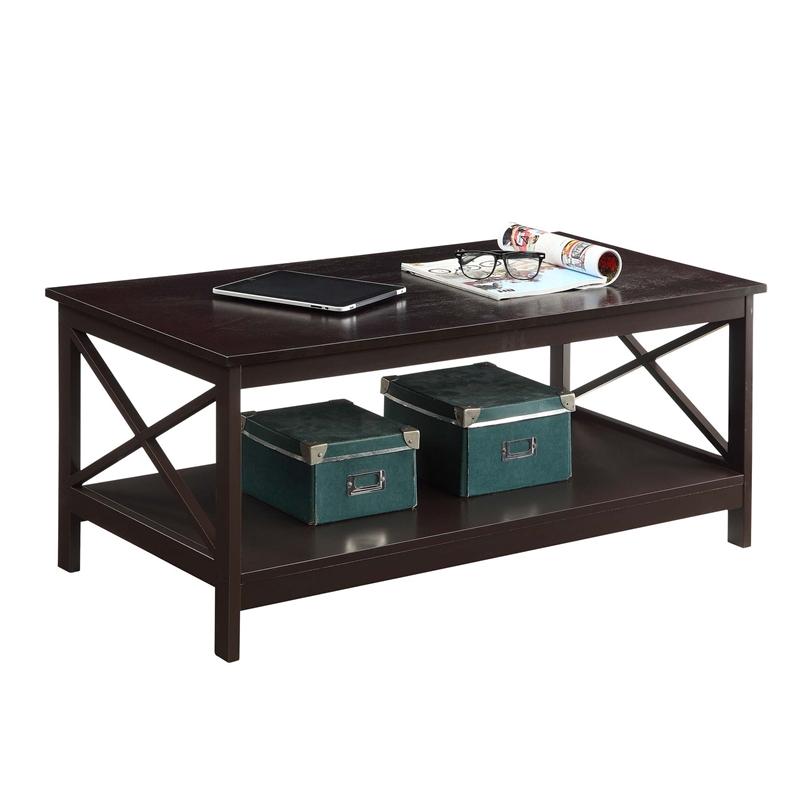 Convenience Concepts Oxford Coffee Table with Shelf in Espresso Wood Finish