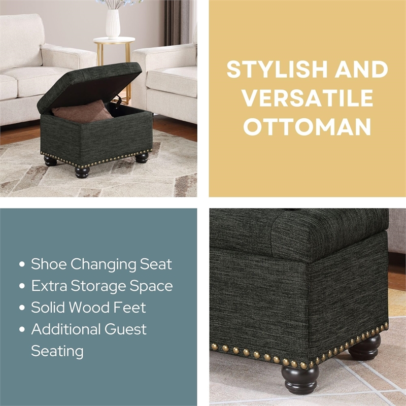 Convenience Concepts Designs4Comfort Storage Ottoman in Gray Fabric