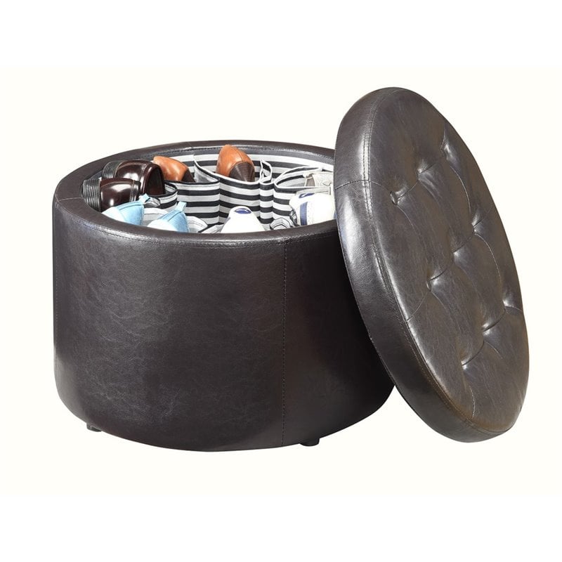 Convenience Concepts Designs4Comfort Round Ottoman in Espresso Faux Leather