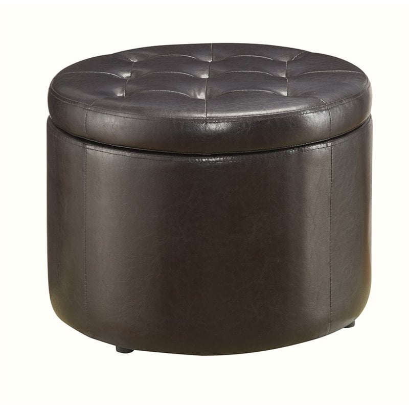 Convenience Concepts Designs4Comfort Round Ottoman in Espresso Faux Leather