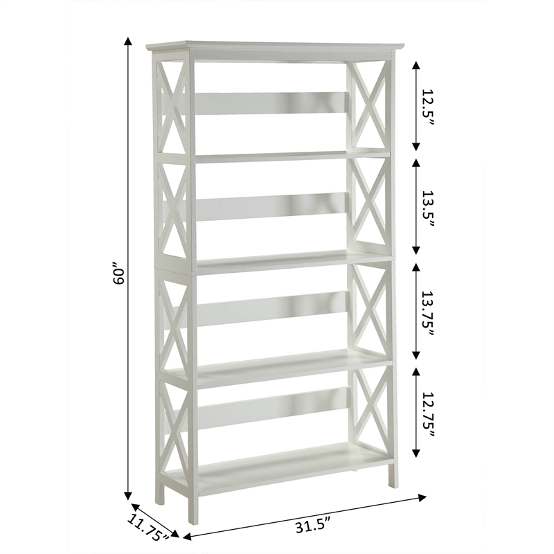 Convenience Concepts Oxford Five Shelf Bookcase in White Wood Finish