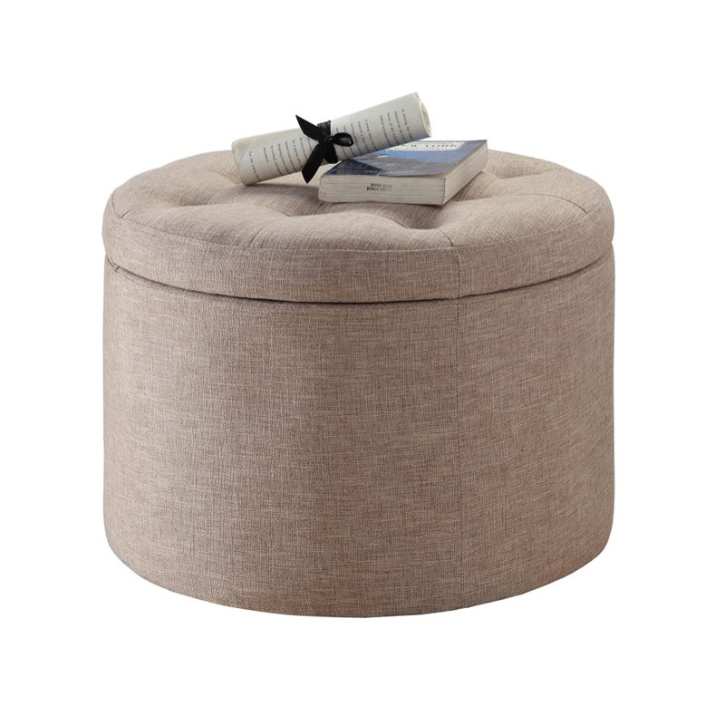 Convenience Concepts Designs4Comfort Round Ottoman in Beige Fabric