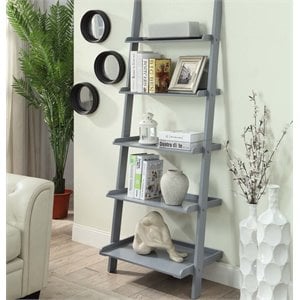 American Heritage Five-Shelf Ladder Bookcase in Gray Solid Wood Finish