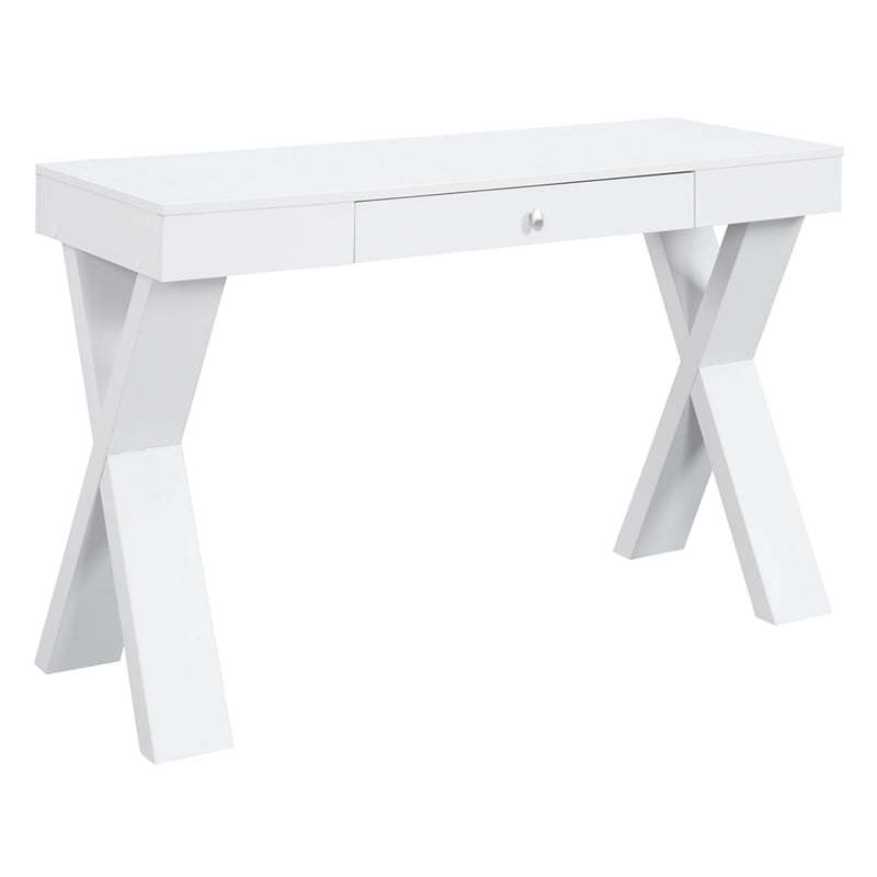 Convenience Concepts Newport Writing Desk in White Wood Finish With Drawer