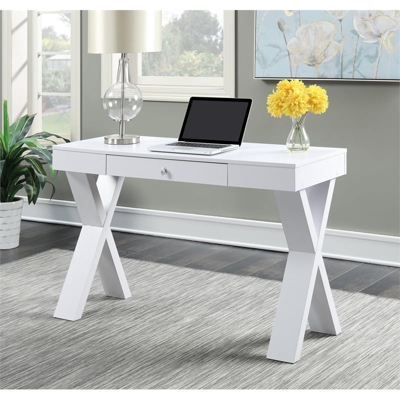 Convenience Concepts Newport Writing Desk in White Wood Finish With Drawer