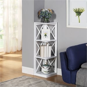 Convenience Concepts Oxford Three-Shelf Corner Bookcase in White Wood Finish
