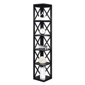 Convenience Concepts Oxford 5 Shelf Corner Bookcase in Black Wood finish