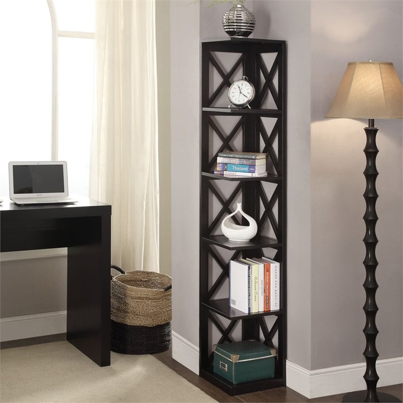 Minimalist Black Corner Bookcase for Small Space