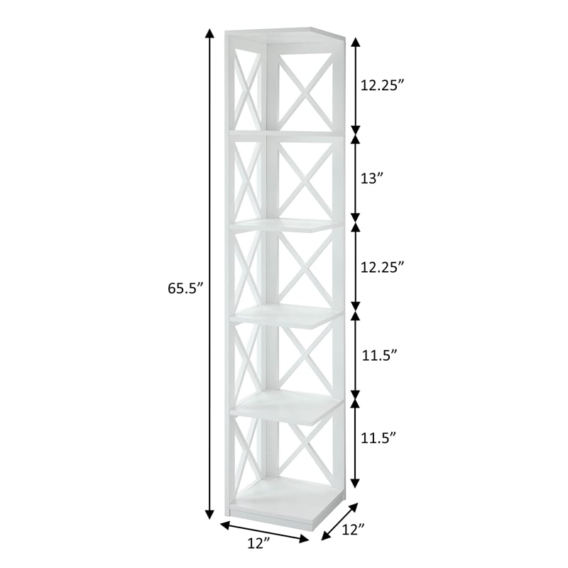 Convenience Concepts Oxford 5 Shelf Corner Bookcase in White Wood Finish