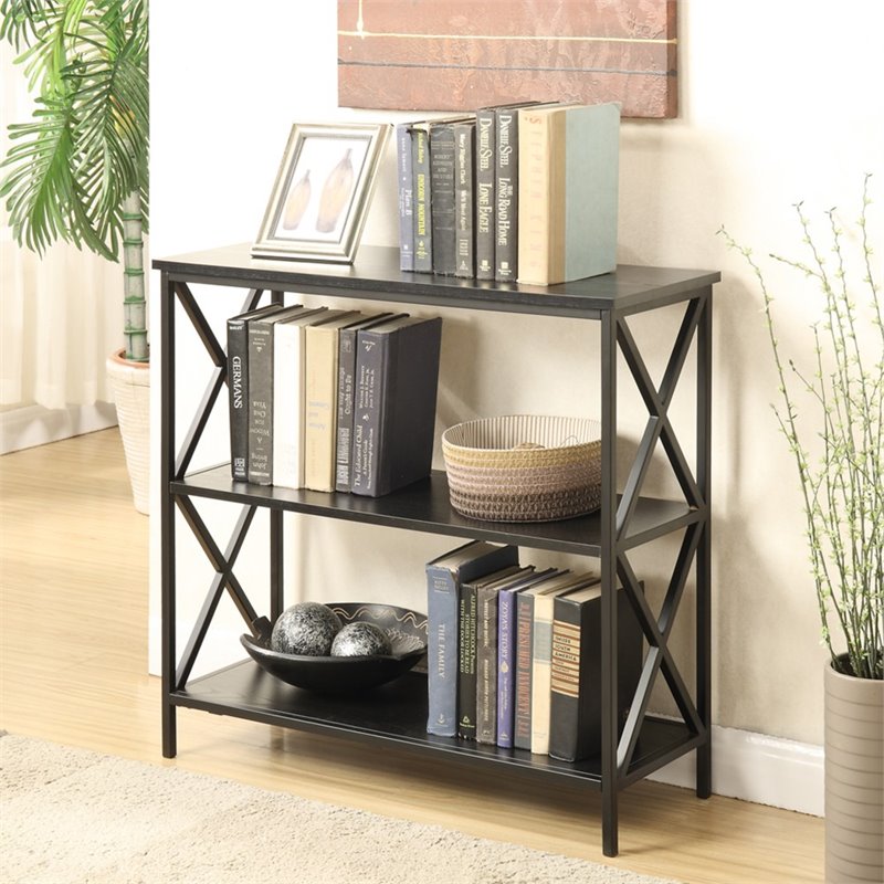 Convenience Concepts Tucson 2 Shelf Bookcase in Black Wood Finish