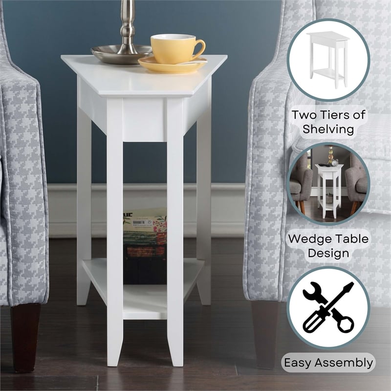 Convenience Concepts American Heritage Wedge End Table in White Wood Finish