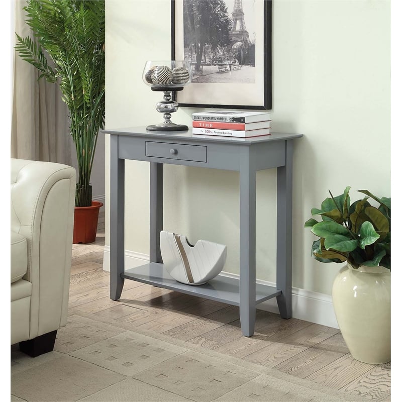 convenience concepts american heritage console table in gray wood finish