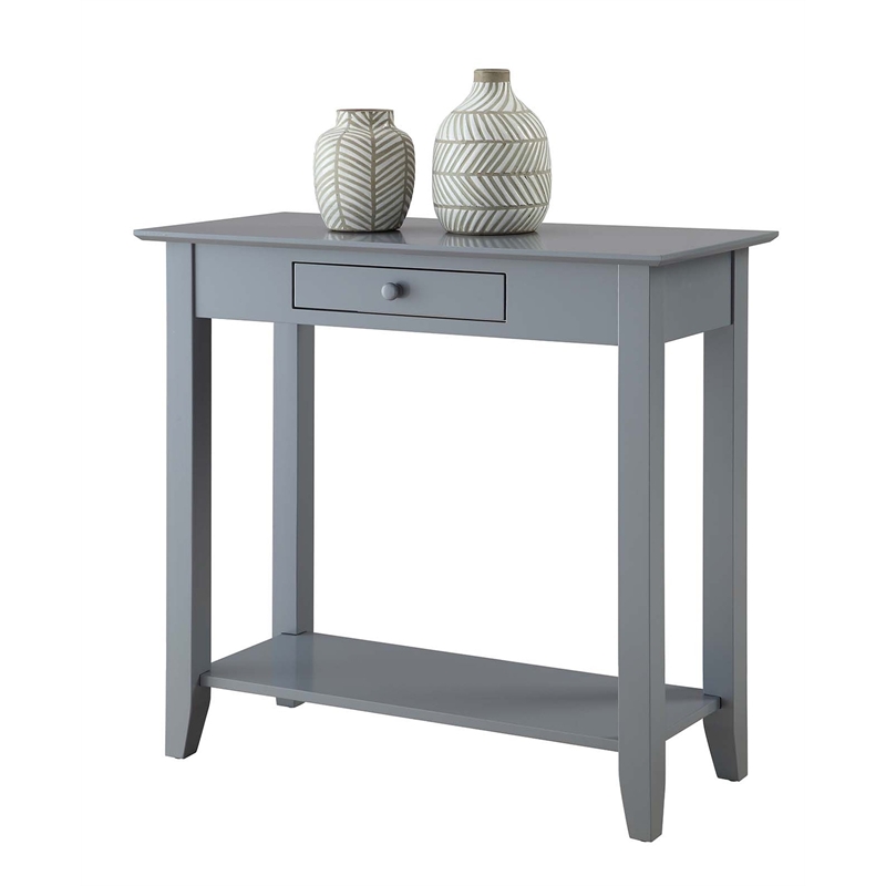 convenience concepts american heritage console table in gray wood finish