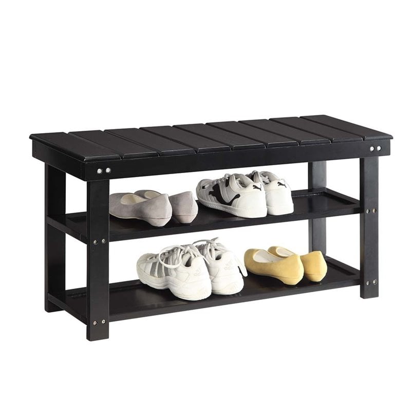 Convenience Concepts Oxford Utility Mudroom Entryway Bench in Black Wood Finish