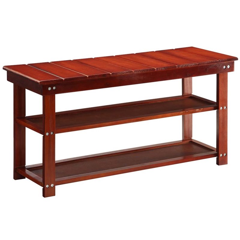 Convenience Concepts Oxford Utility Mudroom Entryway Bench in Cherry Wood Finish