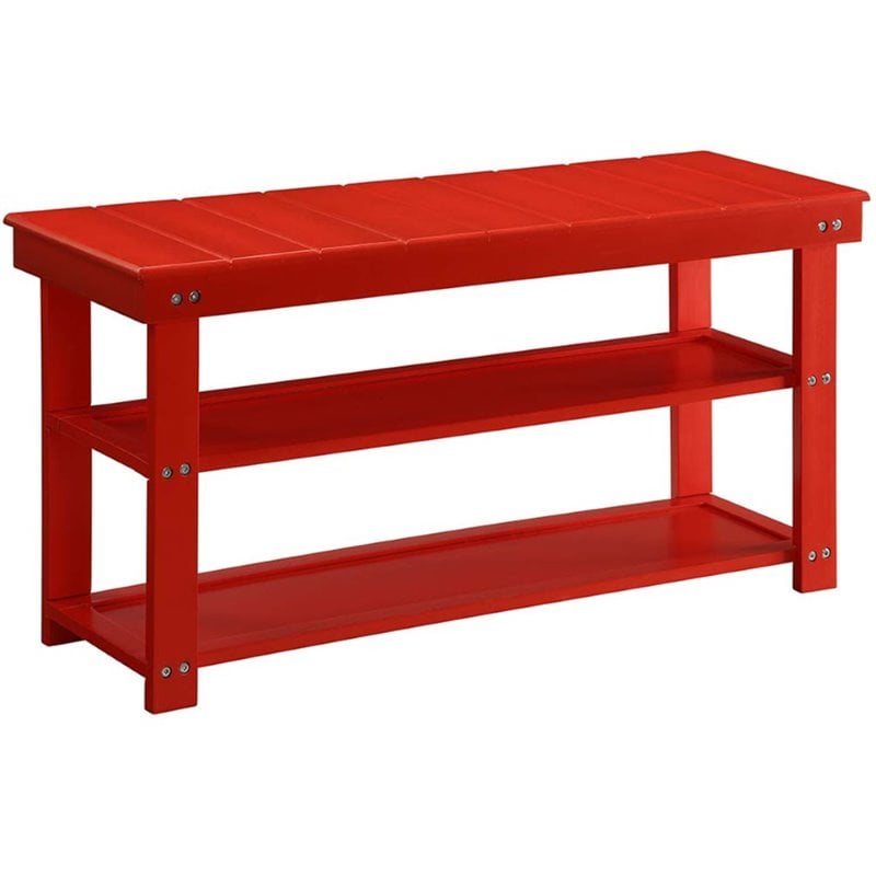 Convenience Concepts Oxford Utility Mudroom Entryway Bench in Red Wood Finish