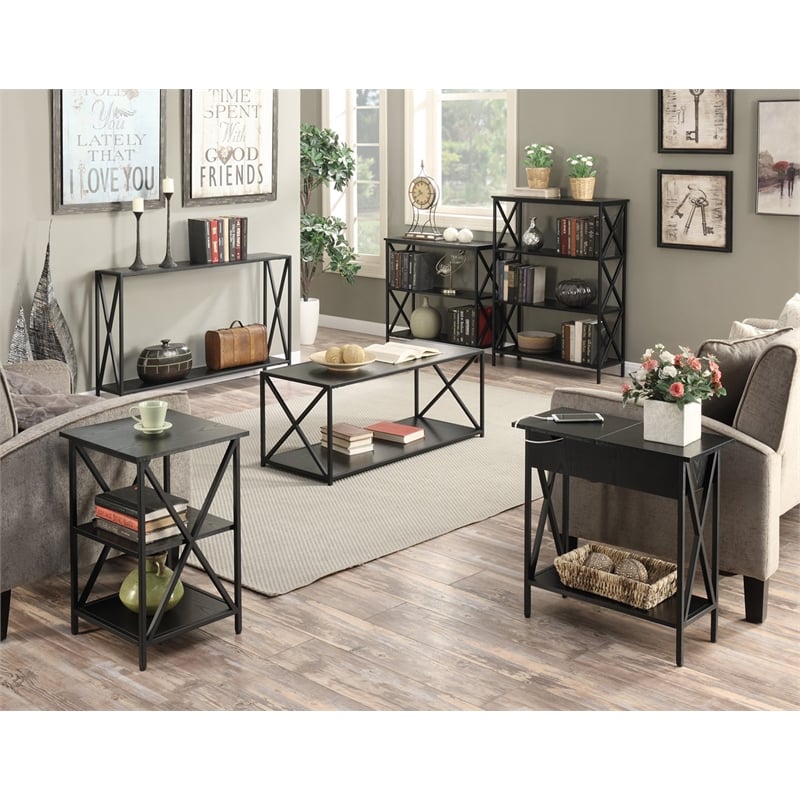 Convenience Concepts Tucson End Table in Black Wood Finish and Metal Frame