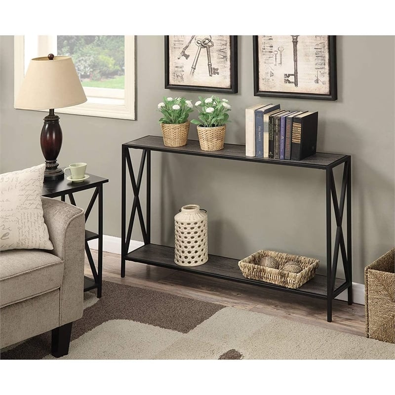 Convenience Concepts Tucson Console Table in Gray Wood Finish With Black Metal